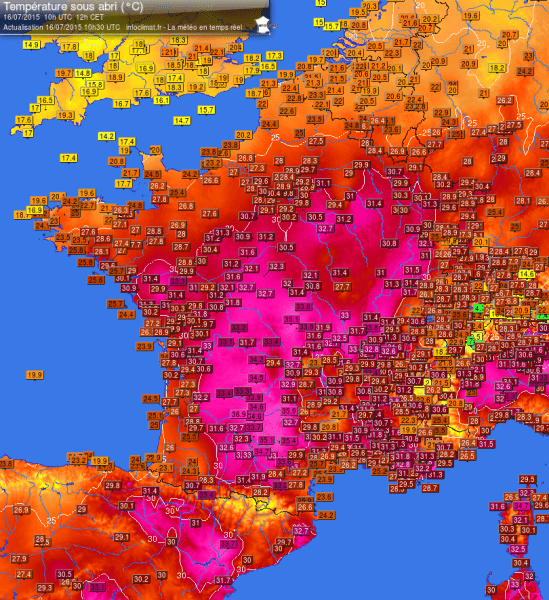 actuele temperatuur Frankrijk