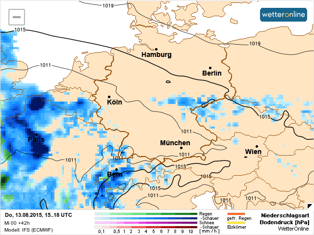 veel neerslag in ECMWF weermodel