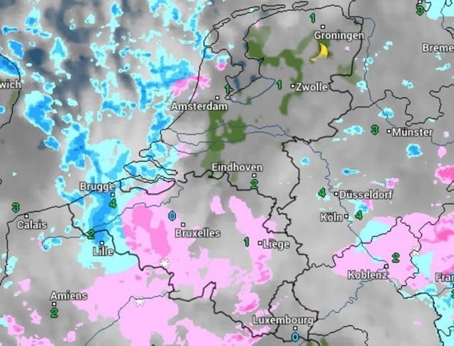 radarbeeld eerste sneeuw voor Vlaanderen