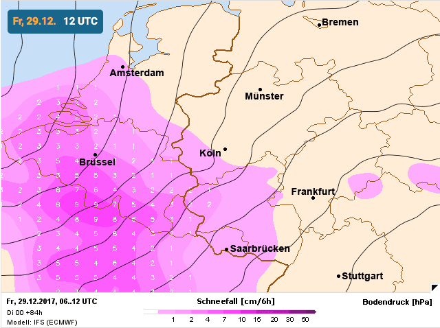 sneeuwkansen volgens het Europees weermodel