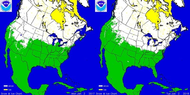 Sneeuwdek in Noord-Amerika