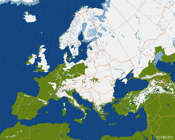 Sneeuwbedekking in Europa.