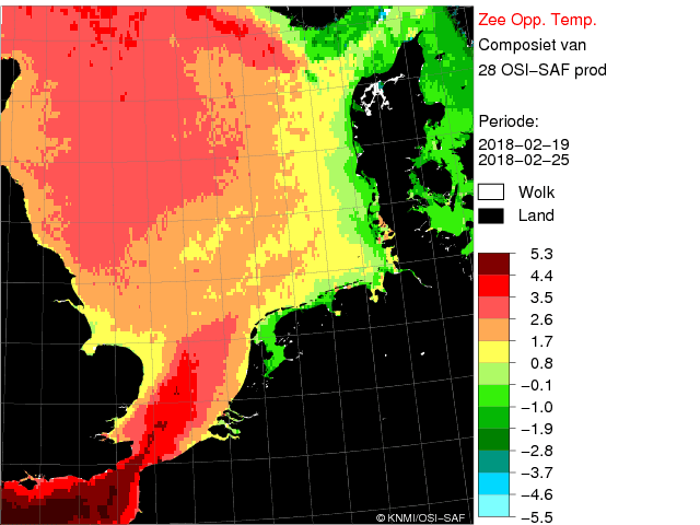 Zeewater temperatuur van de Noordzee.