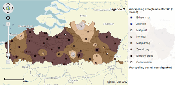 Voorspelde droogte voor Vlaanderen over de volgende 10 dagen.