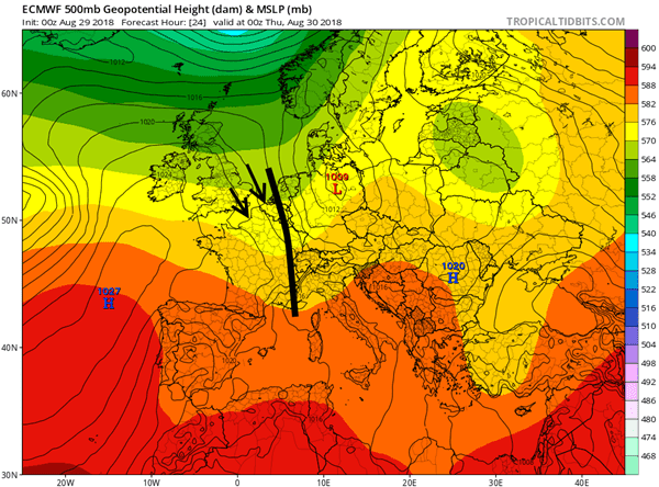 500 hPa kaart donderdag 