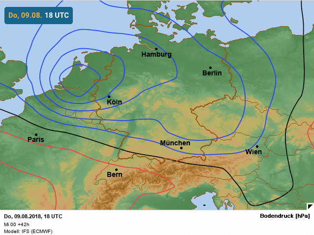 situatie thermisch lagedrukgebied europees weermodel avond