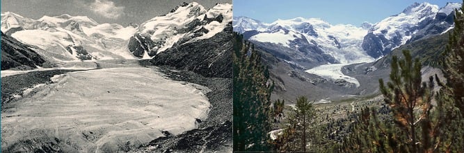 Morteratsch gletsjer in 1911 en 2015