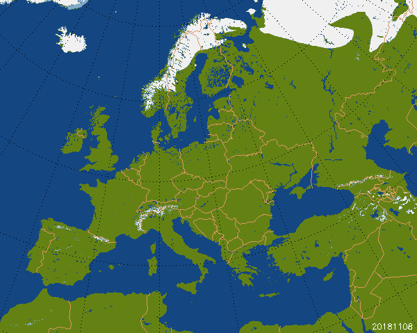 Sneeuwbedekking in Europa. 