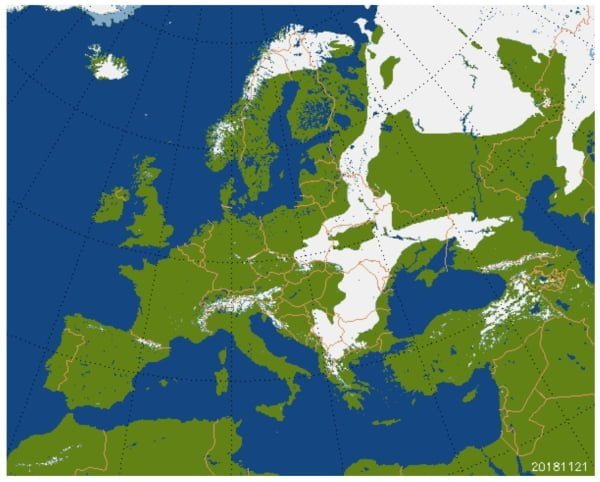 Actuele sneeuwdekomvang in Europa.