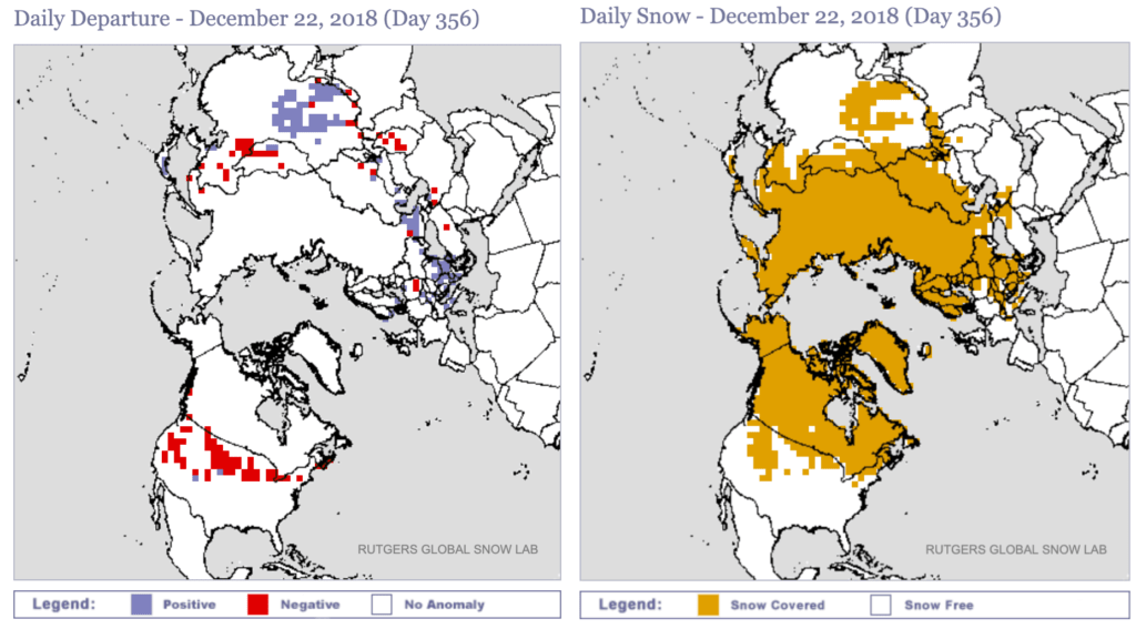 Sneeuwdek en anomalie op het noordelijk halfrond.