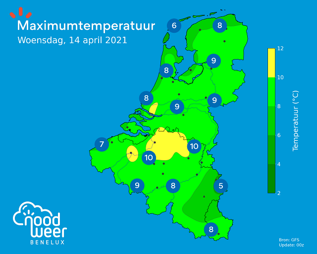 Maximumtemperatuur tijdens Brabantse Pijl 2021
