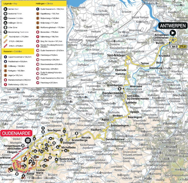 Parcours van de Ronde van Vlaanderen 2024 voor mannen
