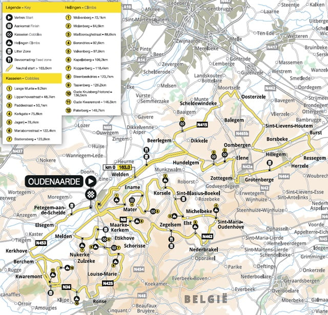 Parcours van de Ronde van Vlaanderen 2024 voor vrouwen